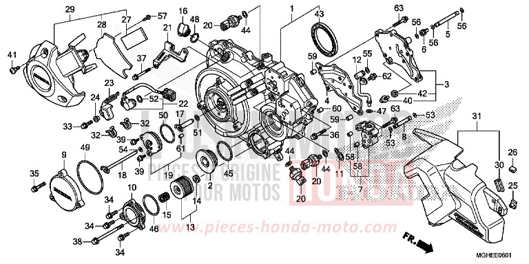 PANNEAU CARTER-MOTEUR D. (VFR1200XD/XDA/XDL/XDS) de VFR1200X "Crosstourer" DCT CANDY PROMINENCE RED (R342) 2014